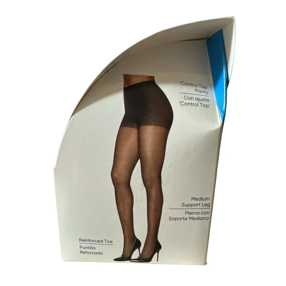 L'eggs Sheer Energy Tights 2 pk Women Sz B Jet Black Compression Control Top New